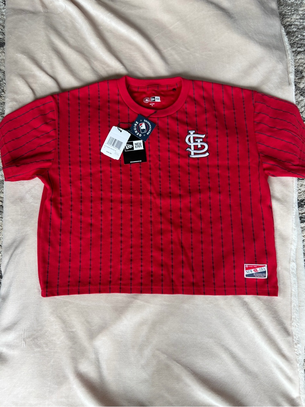 New Era Red St. Louis Cardinals Pinstripe Crop Tee